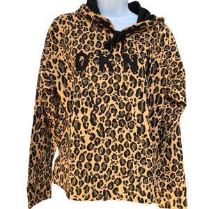DKYN Sport Leopard Brown Tan and Black Pullover Tie Hoodie NEW Sz S #02